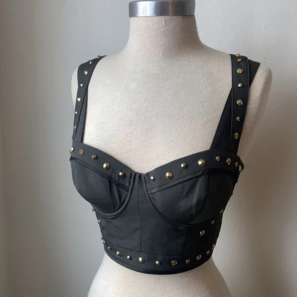 - Guess Marciano Olive Green Studded Crop Corset Bustier 4 - Picture 5 of 9
